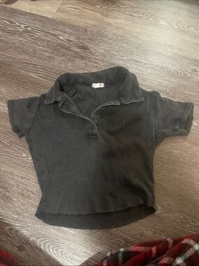 Garage Black Ribbed Polo Crop Top
